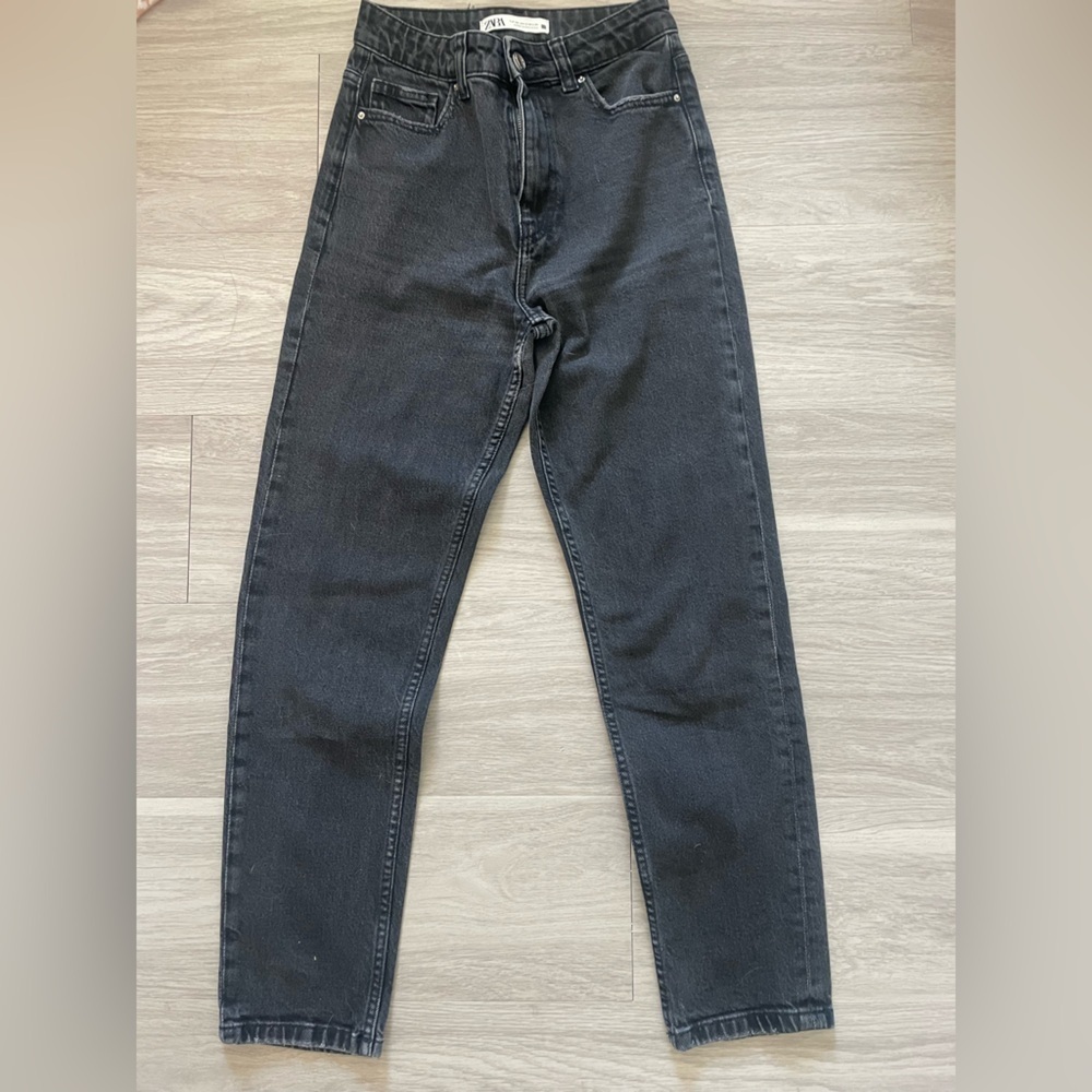 Zara black high waisted straight skinny denim jeans